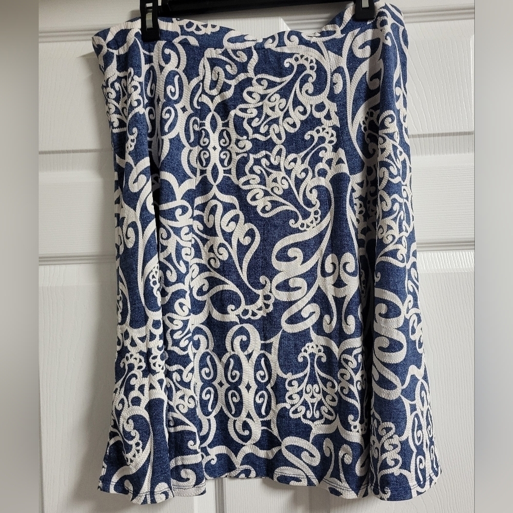 Sami & Jo- Womens Chic Blue & White Floral Brocade Patterned Skirt - Size XL EUC